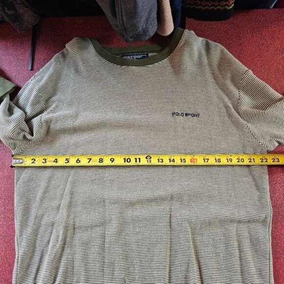 Polo Sport Mens Olive Striped Crewneck Pullover Sz L 100% Cotton Ribbed Cuffs - Picture 9 of 9
